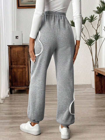 LUNE Women's 3D Floral Print Fleece Lined Casual Home Trousers For Autumn And Winter
