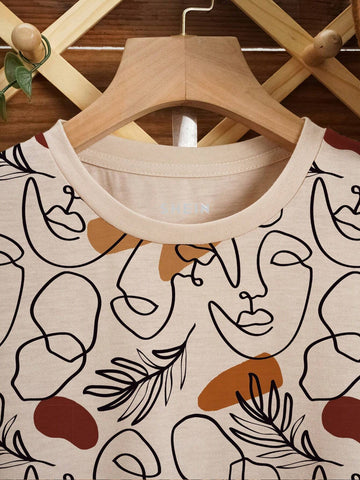 LUNE Women's All-Over Printed Round Neck Short Sleeve T-Shirt