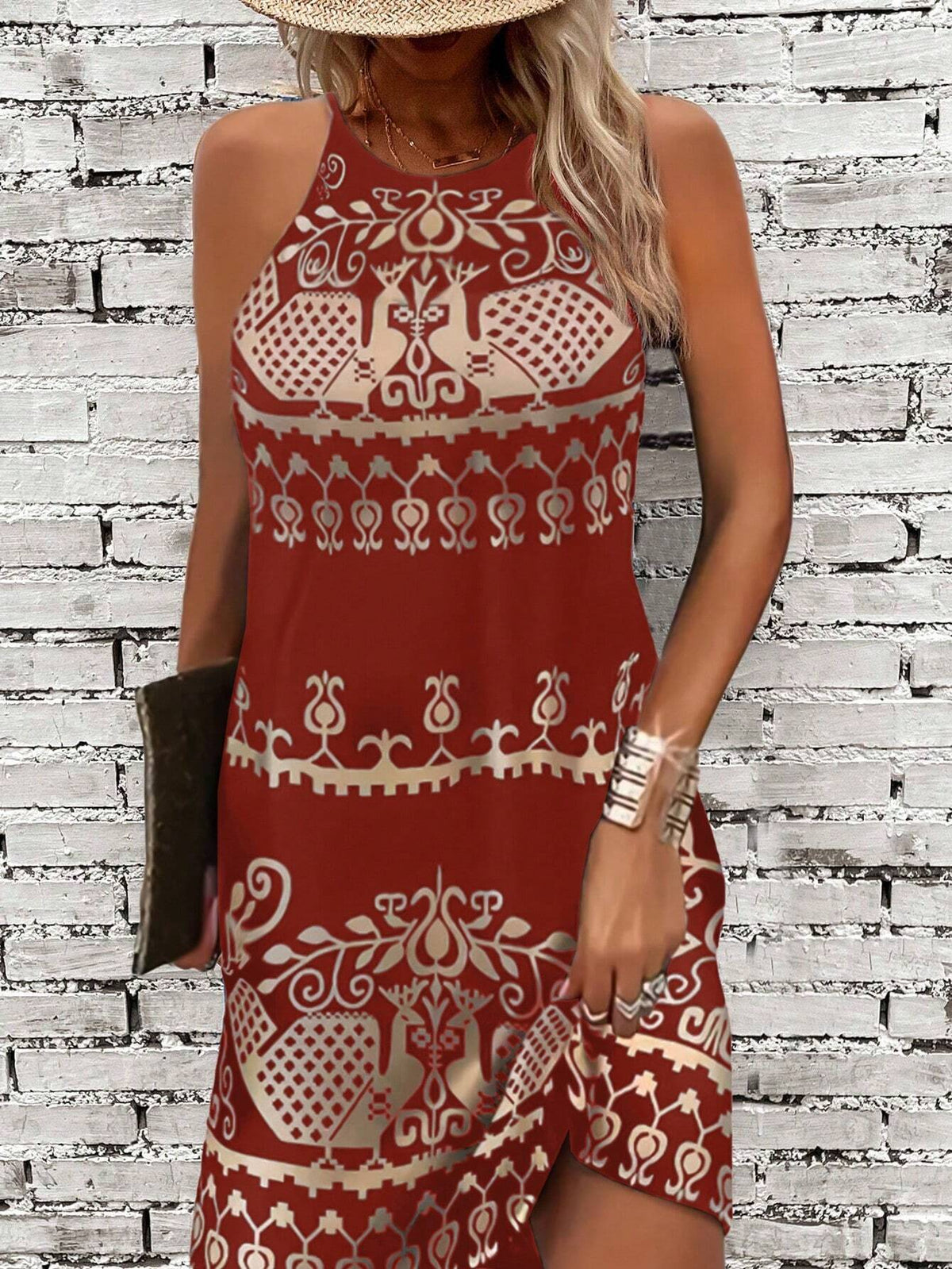 Women's Allover Print Sleeveless Halter Neck Dress