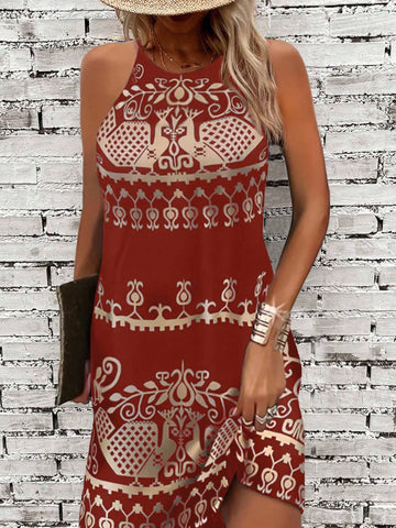 Women's Allover Print Sleeveless Halter Neck Dress