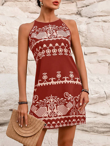 Women's Allover Print Sleeveless Halter Neck Dress