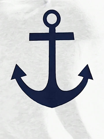 LUNE Women's Anchor Print Notched Neck Long Sleeve T-Shirt