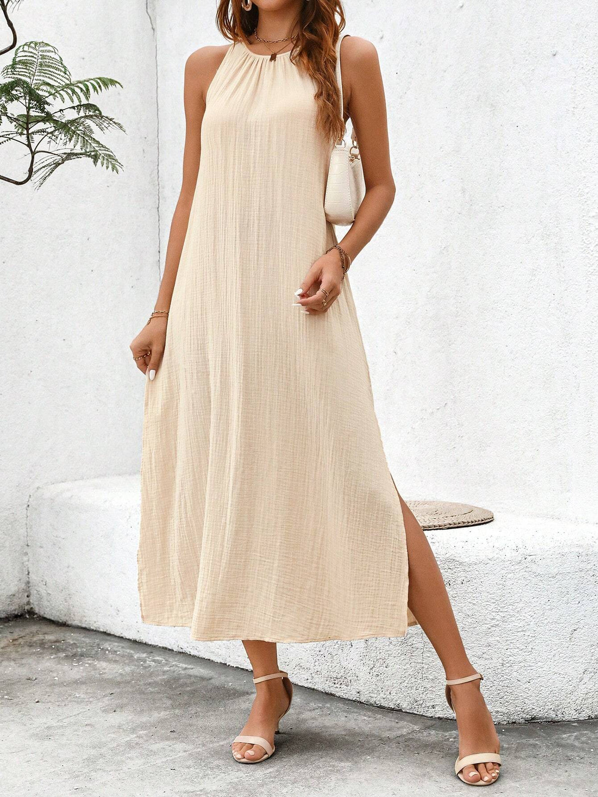Women's Apricot-Colored Long Vacation Leisure Dress For Summer