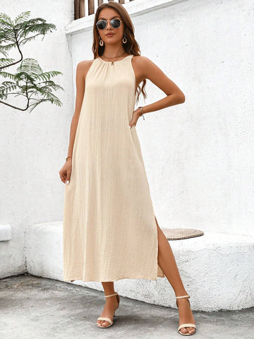 Women's Apricot-Colored Long Vacation Leisure Dress For Summer