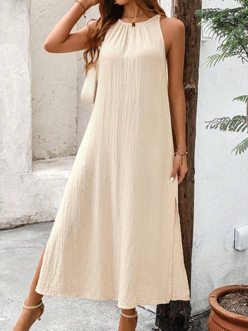 Women's Apricot-Colored Long Vacation Leisure Dress For Summer