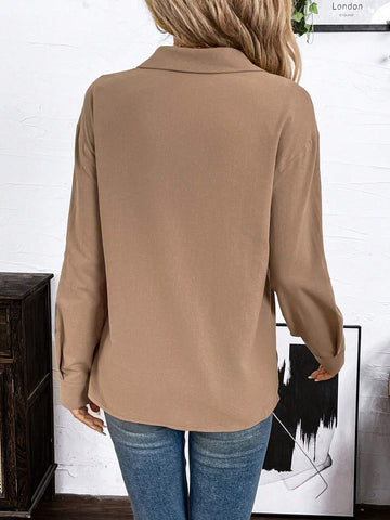 LUNE Women's Autumn Linen Blend Straight Casual Long Sleeve Shirt