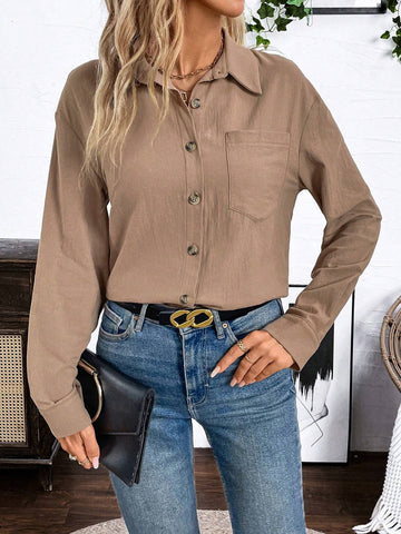 LUNE Women's Autumn Linen Blend Straight Casual Long Sleeve Shirt