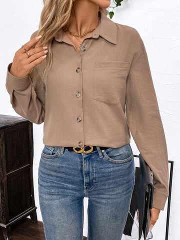 LUNE Women's Autumn Linen Blend Straight Casual Long Sleeve Shirt