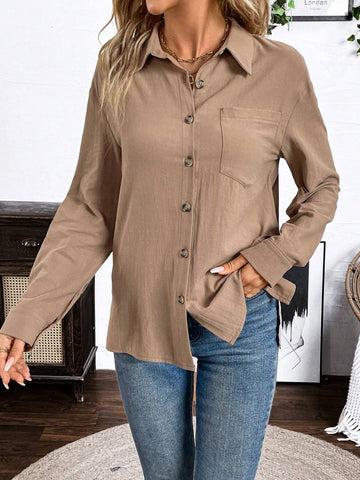 LUNE Women's Autumn Linen Blend Straight Casual Long Sleeve Shirt
