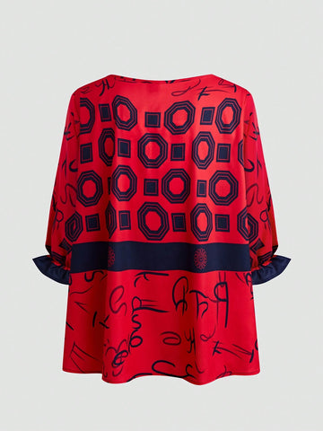 LUNE Women's Bat Sleeved Irregular Printed Shirt