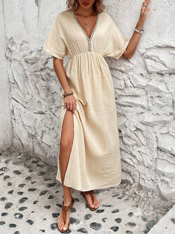 Women's Batwing Sleeve Pleated Dress