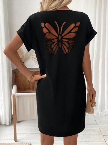 Women's Butterfly Cutout Batwing Sleeve Dress