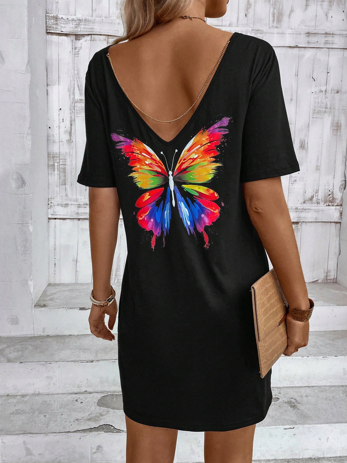Women's Butterfly Printed Sleeveless Backless Dress
