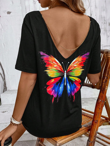Women's Butterfly Printed Sleeveless Backless Dress