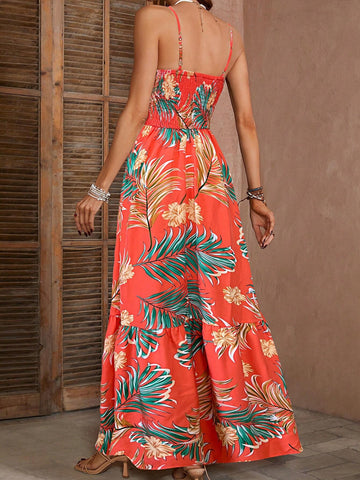 Women's Cable Knit & Botanical Printed Strappy Dress (Random Print)