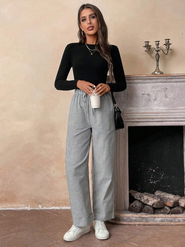 LUNE Women's Casual Black And White Striped Loose Everyday Pants