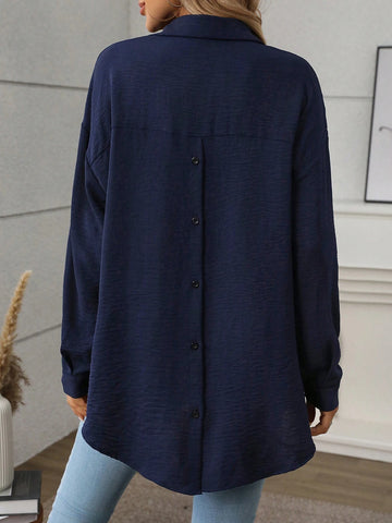 LUNE Women's Casual Everyday Simple Loose Button-Up Shirt, Autumn