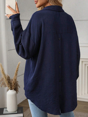 LUNE Women's Casual Everyday Simple Loose Button-Up Shirt, Autumn