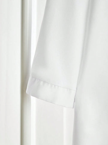 LUNE Women's Casual Floral Print Stand Collar High-Low Hem Loose White Blouse