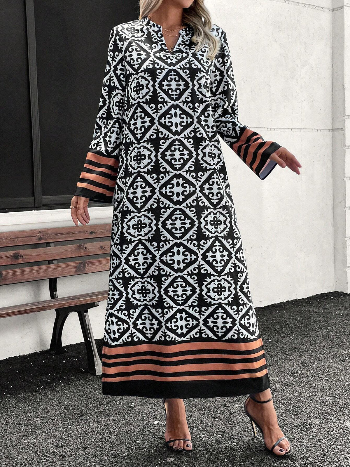 Women's Casual Geometric Print Midi Dress