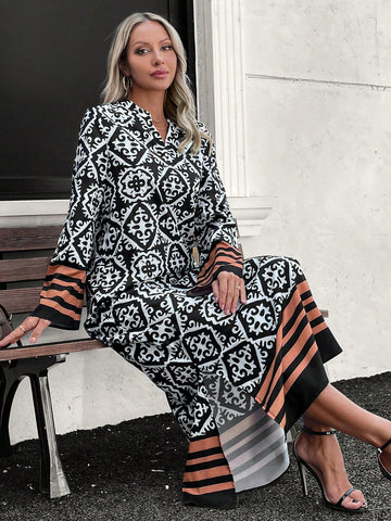 Women's Casual Geometric Print Midi Dress