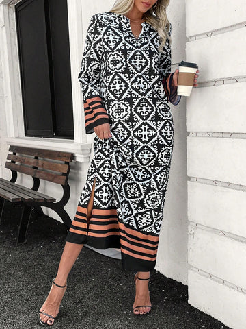 Women's Casual Geometric Print Midi Dress