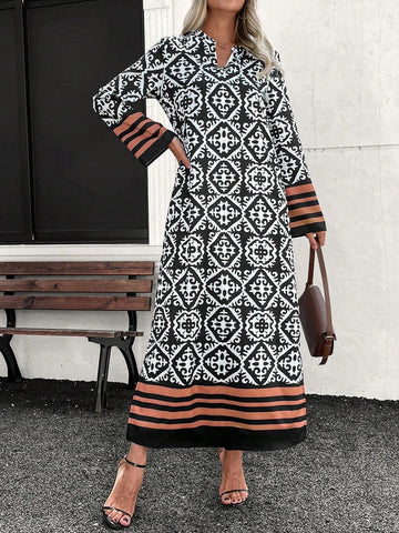 Women's Casual Geometric Print Midi Dress