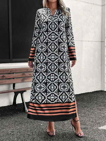Women's Casual Geometric Print Midi Dress