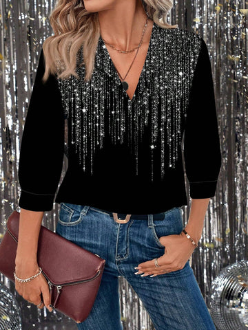 LUNE Women's Casual Glitter Floral Shirt, Suitable For Party, Autumn/Winter