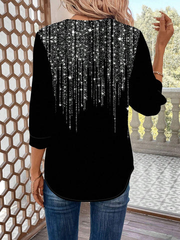 LUNE Women's Casual Glitter Floral Shirt, Suitable For Party, Autumn/Winter
