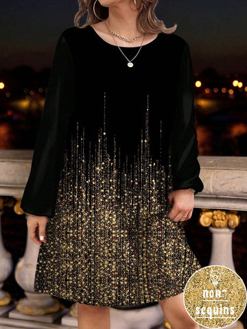 Women's Casual Glitter Sequin Decor Dress, Suitable For Autumn/Winter