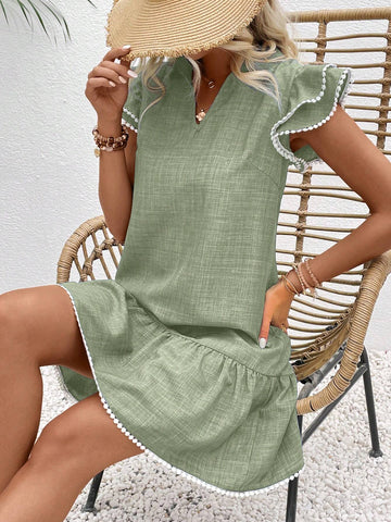 Women's Casual Holiday Flounce Sleeve Mini Dress