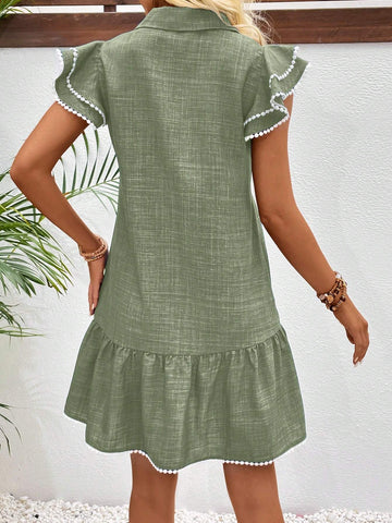 Women's Casual Holiday Flounce Sleeve Mini Dress