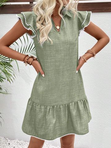 Women's Casual Holiday Flounce Sleeve Mini Dress