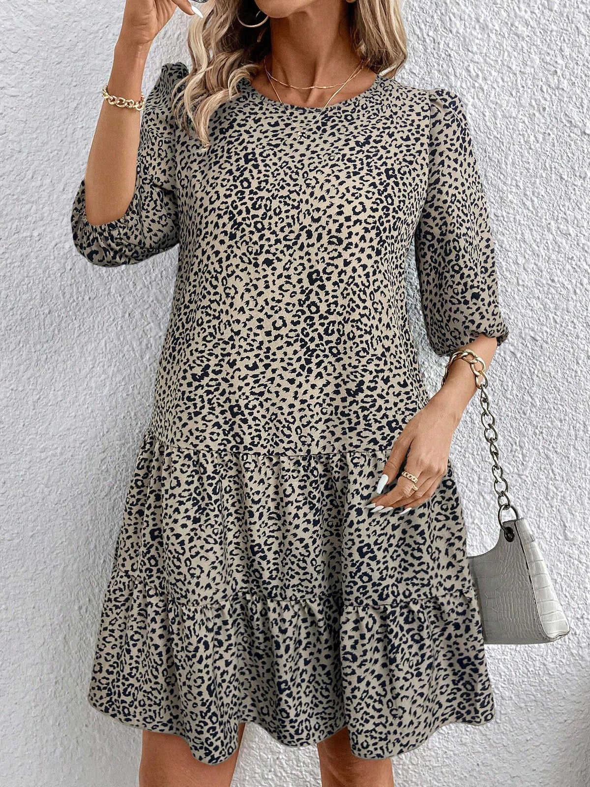 Women's Casual Leopard Print Ruffle Hem Loose Dress, Summer