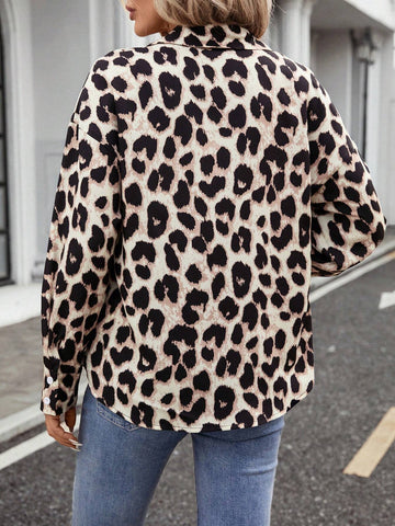 LUNE Women's Casual Leopard Print Shirt, Essential Basic Clothing For Autumn/Winter