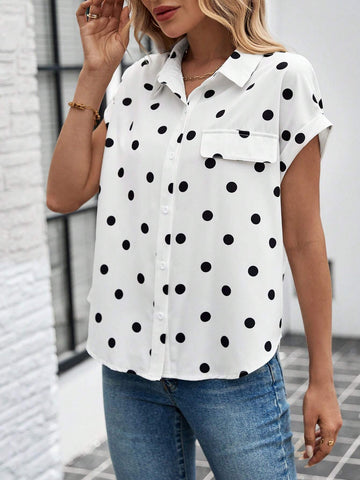 LUNE Women's Casual Long Sleeve Animal Polka Dot Print Back-To-School/Office Shirt, Autumn