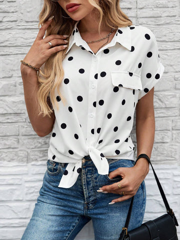 LUNE Women's Casual Long Sleeve Animal Polka Dot Print Back-To-School/Office Shirt, Autumn