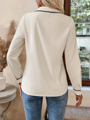 LUNE Women's Casual Loose Fit Shirt For Autumn/Winter, Turndown Collar, Long Sleeve, Button Front,