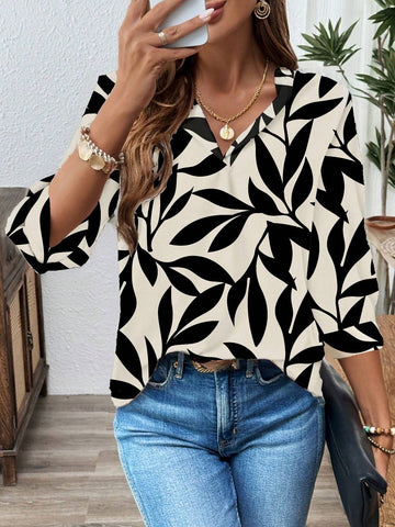 LUNE Women's Casual Minimalist Leopard Print Office Wear Blouse, Suitable For Autumn/Winter