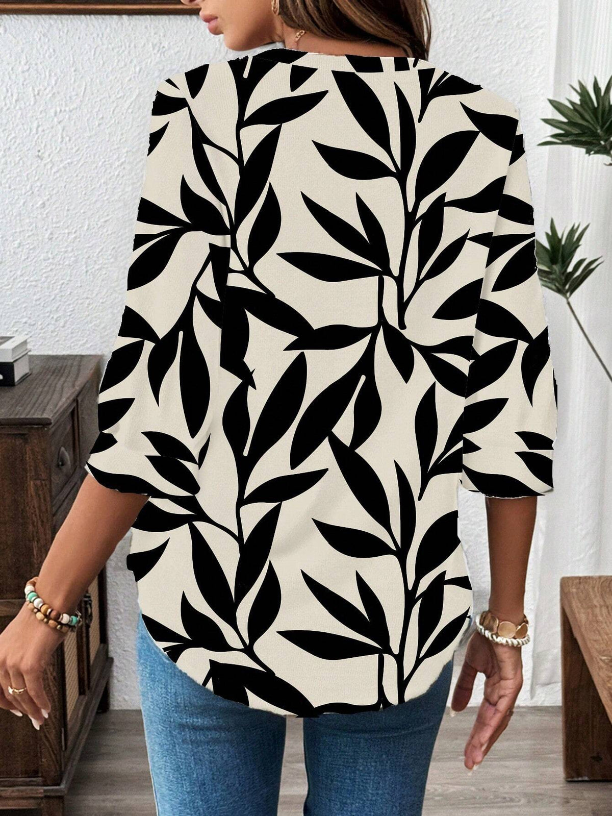 LUNE Women's Casual Minimalist Leopard Print Office Wear Blouse, Suitable For Autumn/Winter