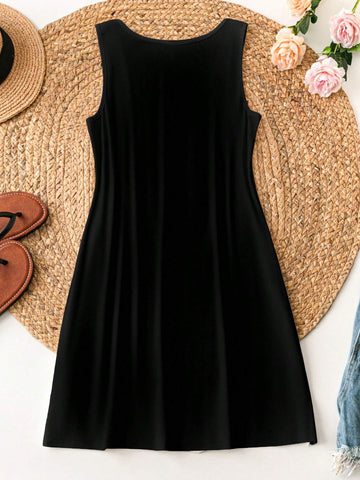 Women's Casual Minimalist Life Tree Print Tank Dress, Suitable For Summer