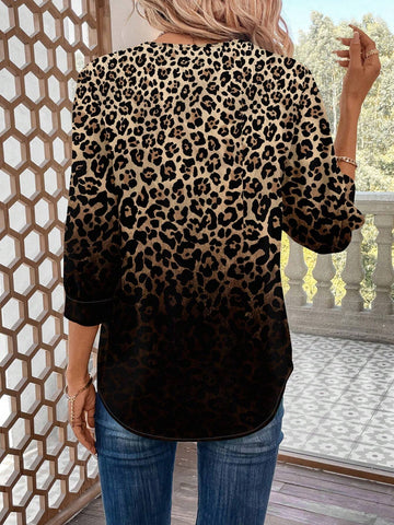LUNE Women's Casual Minimalist Ombre Leopard Print Office Wear Shirt,