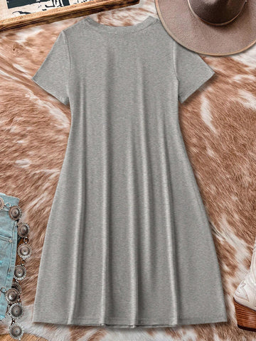 Women's Casual Mouth & Letter Printed Round Neck Short Sleeve Mini Dress, Summer