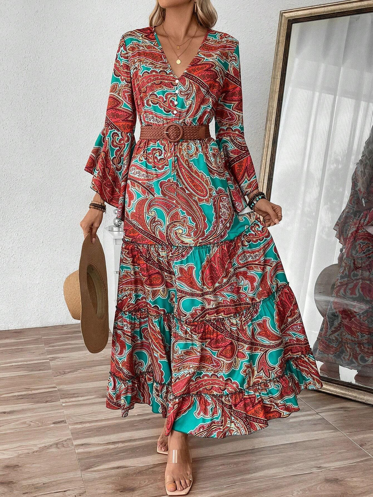 Women's Casual Paisley Print Flare Sleeve Dress For Vacation