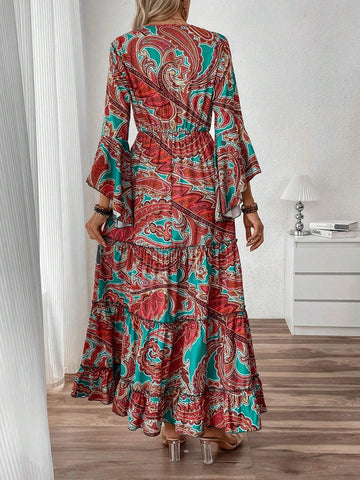 Women's Casual Paisley Print Flare Sleeve Dress For Vacation