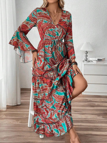 Women's Casual Paisley Print Flare Sleeve Dress For Vacation