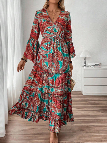 Women's Casual Paisley Print Flare Sleeve Dress For Vacation