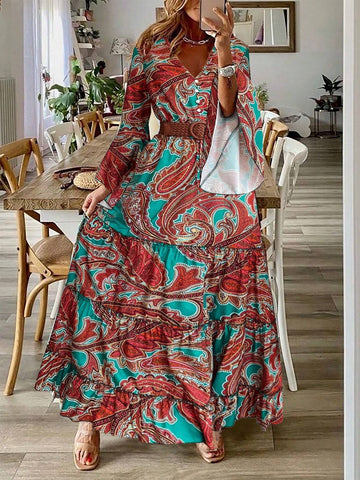 Women's Casual Paisley Print Flare Sleeve Dress For Vacation
