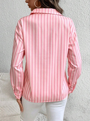 LUNE Women's Casual Pink Striped Shirt